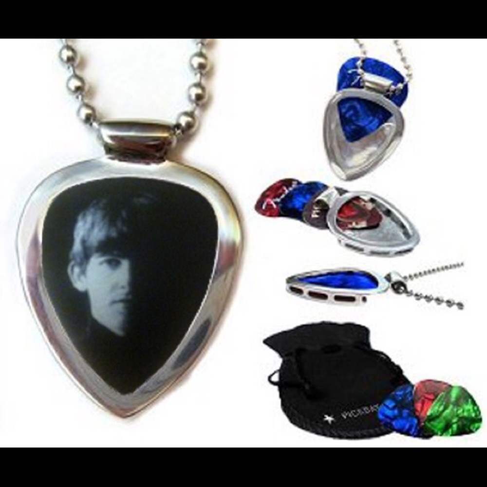 Pickbay Guitar Pick Holder Necklace set + George Harrison young Beatles Pick NEW
